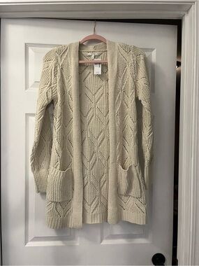 Maurices Cream Open-Front Knit Pocket Cardigan
